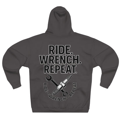 Ride Wrench Repeat Hoodie - Unisex Pullover, Motorbike Apparel, Mechanics Gift