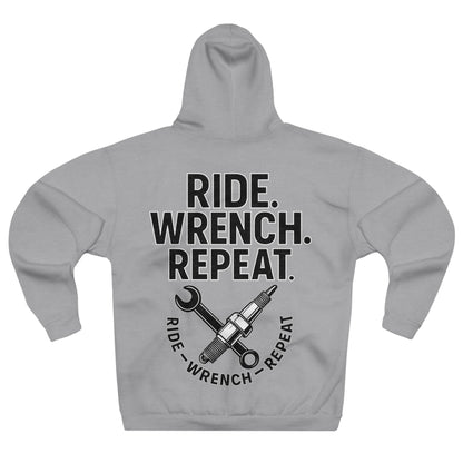 Ride Wrench Repeat Hoodie - Unisex Pullover, Motorbike Apparel, Mechanics Gift