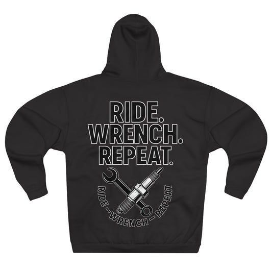 Ride Wrench Repeat Hoodie - Unisex Pullover, Motorbike Apparel, Mechanics Gift