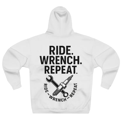 Ride Wrench Repeat Hoodie - Unisex Pullover, Motorbike Apparel, Mechanics Gift